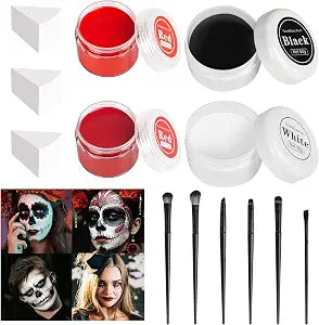 13PCS Clown Makeup Kit, Black White Red Face Body Paint with Brushes Sponge
