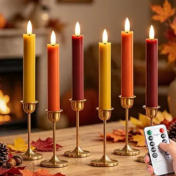 Fall Decor, Fall Decorations for Home, 6.3" Flameless Taper Candles, 6Pc