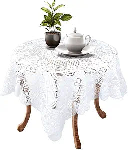 JJUNW Small Square Tablecloth, Lace Doilies, Beige Square Tablecloths Side Table Cover, Crochet Tablecloth for Round Coffee Table Topper Furniture 35 X 35 Inch