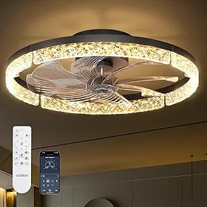addlon Ceiling Fans with Lights and Remote, 20'' Low Profile Ceiling Fans, 3000-6000K Dimmable Modern Flush Mount LED Fan Light, Fandelier Ceiling Fan for Bedroom, Kitchen, Living Room, Black