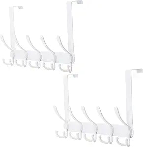 Dseap Over The Door Hook Hanger - Fits 1 3/8" to 1 3/4" Standard Doors | 5 Tri Hooks Heavy Duty Towel/Coat Rack | Door Organizer for Clothes, Jackets, Hats, Towels, White, Pack of 2