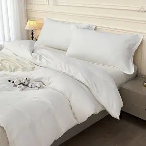 SAPHREAS White Duvet Cover Set Queen Size 100% Cotton, Soft Bedding Comforter Cover Organic with Zipper Closure & Corner Ties, Comforter Not Included