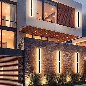 Aipsun 2 Packs Motion Black Outdoor Wall Light 39.4inch Modern LED Exterior Wall Sconce, Long LED Linear Exterior Lights 3000K for House Living Room Corridor
