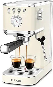 CHULUX Slim Espresso Machine with Milk Frother, 20 Bar Professional Italian Pump Espresso Coffee Machine for Home Cappuccino & Latte Maker, Stainless Steel, Creamy