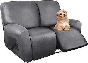 molasofa Loveseat Recliner Slipcover - 6 Pieces Stretch Leather Like Recliner Sofa Cover for 2 Seat Dual Reclining Loveseat Couch, Furniture Protector with Elastic Bottom (Grey)