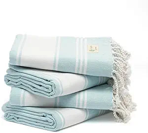 Salt Earth Cotton Turkish Beach Towel (Set of 4, 36"x72") - Soft, Quick Dry, Sand Resistant, Absorbent Towels for Bathroom, Home, Travel, Pool, Spa, Bath, Swim - Beach Towels Oversized (Aqua)