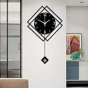 Wall Clock with Pendulum,Silent Quality Quartz Battery Operated,Modern Large Wall Clocks for Living Room Kitchen Home Bathroom Bedroom Wall Decor,16.2x26Inch(Black)