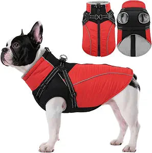 ASENKU Reflective Dog Coat with Built-in Harness, Windproof Fleece-Lined Dog Jacket for Small, Medium, Large Dogs, Warm Winter Vest with Turtleneck & Zipper (Red XS)