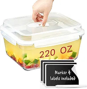 Extra Large Oven Safe Glass Food Storage Container with Airtight Locking Lid & Handle. 6500ml / 220oz / 28 Cup - Storing Lunch Food, Vegetables, Fruits, Baking Casserole, Roasting Turkey, BPA Free.