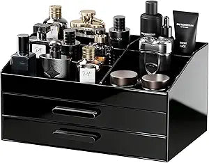 ProCase Cologne Organizer with Drawer, Acrylic Perfume Holder & Bathroom Countertop Organizer for Men & Women, Fathers Day Gift, Dresser Vanity Storage for Cologne, Perfume and Skincare -2 Layer