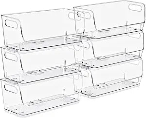 Sorbus Stackable Storage Bins Open Front, Clear Stackable Storage Bins, Pantry Bins for Storage and Organization, Acrylic Stackable Bins for Kitchen, Clear Pantry Organizer Bins (Small Narrow 6 Pack)