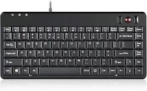 Perixx PERIBOARD-505H Wired Mini Keyboard with Built-in Trackball, 0.55 Inch Trackball and 2 USB Hubs, Black, US English Layout