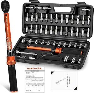 50PCS Inch Pound Torque Wrench Set, 1/4" Drive Bike Torque Wrench, 10-230 in.lb (1.1-26.0 nm), 72-Tooth Dual Direction Click Torque Wrench with Bit Sockets, for Bicycle, MTB, E-Bike Maintenance
