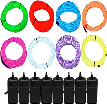 8 Pack 9ft EL Wire Neon Light with 4 Mode Battery Total 72ft