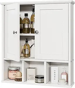 Bathroom Wall Cabinet, Cabinet Wall Mount Organizer Shelf for Toiletries, Towels & Essentials  Waterproof MDF, Space-Saving Bathroom Storage, White