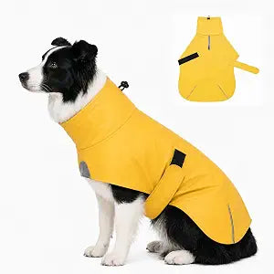 PU Dog Raincoat, Non-Toxic & Odorless Waterproof Vest, Adjustable High Neck and Hook & Loop Belly Closure for Rainy Potty Breaks & Wet Weather Outdoor Walks (Yellow, X-Large)