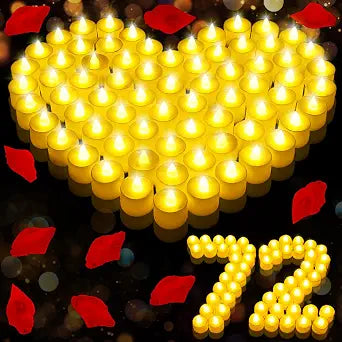 Coume 72 Pack Flameless Tea Light Candle Bulk, Yellow