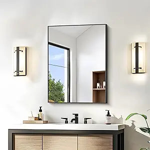 KOCUUY Black Rectangle Mirror 18"x24", Metal Framed Bathroom Mirror for Over Sink, Shatterproof Tempered Glass, Crystal Clear & Rust-Proof, Wall Mounted Vanity Mirror, Hangs Horizontally or Vertically