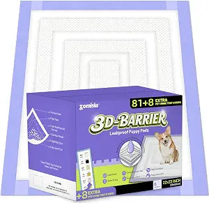 ZOMISIA 3D-Barrier Puppy Pee Pads for Dogs, 7 Cups Absorb & Rise Puffy Gel-Wall Leak-Proof, 22"x23" 81 Counts + 8 Pet Urine Test Strips, Super Absorbent Disposable Potty Training Pads