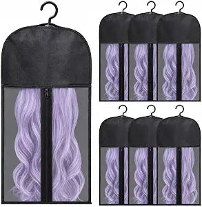 6-Pack Hair Extension Holder - Wig Storage Bags with Hanger for Multiple Wigs, Dust-proof, Ideal for Hair Extensions & Accessories