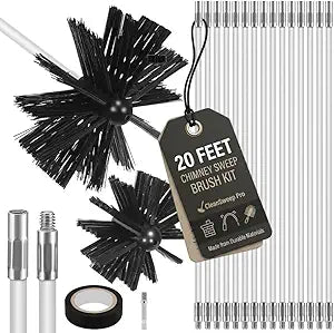 MAGICLULU 20 Feet Chimney Sweep Brush Kit, 15 Flexible Extendable Rods with 4/6in Heads for Fireplace Stove Maintenance, Rotary Drill Driven Flue Pipe Cleaner, Dryer Vent Lint Removal Tools