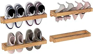Nisorpa 20 Inch Rustic Burnt Wood Hanging Shoe Rack, Wall Mounted Shoe Rack Storage Organizer Space Saving Footwear Holder for Closet, Mudroom, Entryway, Holds 8 Pairs, Set of 4