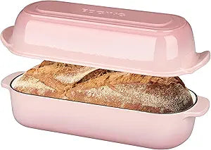 EDGING CASTING Enameled Cast Iron Loaf Pan with Lid, Bread pan, Dutch Oven Bread pan for Homemade Sourdough Bread Baking, 12.5x5.5 inch, 5qt, Pink