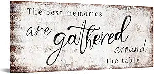 KREATIVE ARTS Gathered Around Table Quote Canvas Print 20x48 Inch Rustic Farmhouse Dining Room Wall Art Horizontal Kitchen Sign Family Food Blessing Decor Stretched Ready to Hang