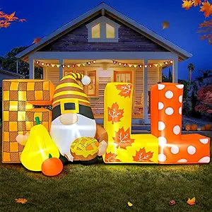 6FT Thanksgiving Inflatables Outdoor Decoration Inflatable Dwarf with Fall, Built in LED Lights Blow Up Yard Decorations for Fall Holiday Party Garden Lawn Dcor