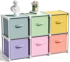 Briwooody 6 Cube Storage Organizer Bins with Shelf 11x11 Cabinet Drawer Dresser Closet Organizer and Storage Fabric Toy Boxes for Nursery Playroom Back to School Dorm for Clothes (Multiple Colors)