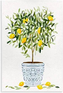 Lemon Tree Detailed Planter, 13 x 19 Inch Mounted Print on Wall Plaque