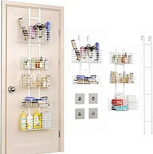 Yuyetuyo 5-Tier Over The Door Organizer Bathroom Shelves Hair Tool Organizer - Hair Dryer Holder Adjustable Height, DIY Bathroom Storage Shelf Wall Mounted Behind The Door Storage