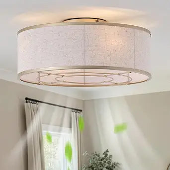 Gold Flush Mount Ceiling Fans with Lights, 20" Caged Boho Ceiling Fan with Light and Remote, Bladeless with 6 Speeds for Bedroom, Nursery, Living Room