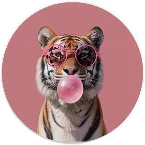 Funny Tiger Animals Mouse Pad 7.9x7.9 Inch, Pink Bubble Gum Tiger Mouse Pads for Wireless Mouse Computers Laptop Desk Accessories Women Office Supplies