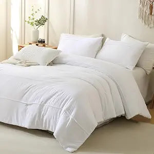 Masaca Oversized King Comforter 128x120,White Pinch Pleat Bedding Comforter,3 Pieces Vintage Farmhouse Lightweight and Soft Boho Bedding Set for All Season