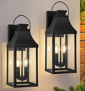 tewei 2-Pack Outdoor Wall Lights, 20'' Porch Light Outdoor Wall Sconce Lantern, Modern Black Exterior Lighting Fixture Wall Mount, Outside Light for House Garage
