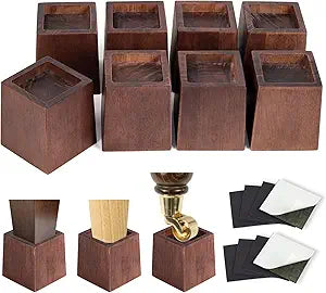 3 Inch Height Heavy Duty Wood Bed Risers  8 Pack Wood Furniture Risers Extenders for Bed, Sofa&Table, Support Up to 2200lbs, Non-Slip Recessed Hole Furniture Lifts for Storage (Retro Brown Color)