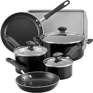 Farberware Cookstart Aluminum DiamondMax Nonstick Cookware Set, Kitchen Essentials, 15-Piece, Black