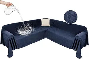 Waterproof Sectional Couch Covers Sectional Sofa Cover L Shaped Corner Sofa Slipcovers Blanket for Dogs Pets Washable Jacquard Quilted L Shape Furniture Protector (75x276 in, Navy Blue)