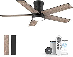 42In Smart Low Profile Ceiling Fan with Lights Remote,Controll by Voice WIFI Alexa App,Quiet DC Motor,Outdoor Indoor Flush Mount Ceiling Fans,Modern Black Walnut Fan for Bedroom Patio Porch