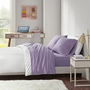 Intelligent Design Cotton Blend Jersey Knit Sheet Set Queen Size, Purple