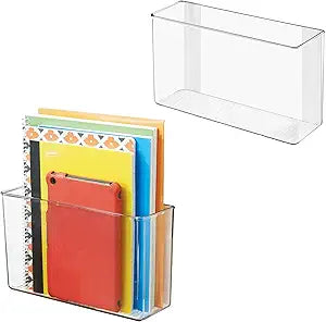 iDesign Adhesive Organizer Bin - Damage-Free Hanging for Kitchen, Bathroom, or Office - Set of 2 - Clear