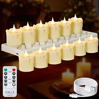 Rechargeable Flameless LED Tea Lights Candles with Remote Control 12Pack