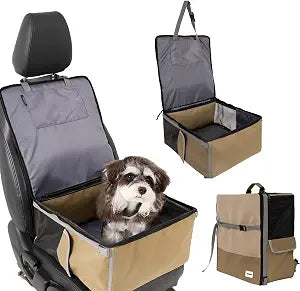 2-in-1 Small Dog Car Seat & Pet Backpack Up to 15lbs, Portable Pet Travel Carrier for Dogs Cats, Puppy Car Seat with Safety Leash, Waterproof Oxford & Removable Washable