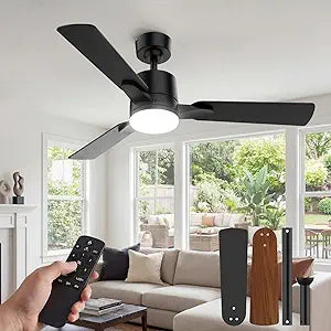 42" Ceiling Fan with Light and Remote, 6 Speed, Reversible Quiet DC Motor, 3CCT & Dimmable, Fast Install, Dual Finish 3 Blades Downrod Ceiling Fan with Lights for Bedroom, Living Room, Apartment