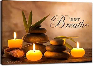 YIOZHAOFH Zen Wall Decor Just Breathe Motivational Bathroom Wall Art Yoga Room Poster for Women Spa Picture Painting Spiritual Artwork Framed for Living Room Ready to Hang (16L x 24W)