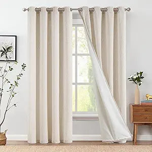 jinchan Linen Lined Curtains for Bedroom 84 Inch Length 2 Panels Set Beige Room Darkening Curtains for Living Room Bathroom Privacy Partition Drapes Farmhouse Grommet Thermal Insulated Drapes 50 Wide