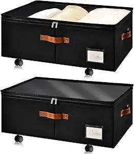 Freebat Under Bed Storage Organizer with Wheels, Underbed Container with Clear Lid Cover, Storage Bag Box with Visiable Window for Clothes, Bedsheet, Pillow, 2 Pack