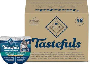 Blue Buffalo Tastefuls Spoonless Singles Natural Wet Cat Food Pat, 2.6-oz Twin-Pack Trays, White Fish & Tuna Entre (24 Count)