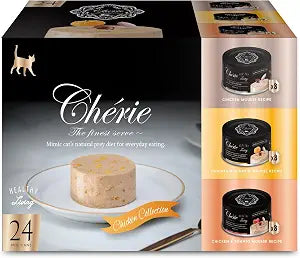 CHRIE Healthy Living Series Wet Cat Food Chicken Variety Pack, with Premium Chicken, Tomato, Pumpkin - Silky Mousse Texture, Grain-Free, for All Life Stages - Kitten/Adult/Senior, 24 Pack, 2.8 oz Can